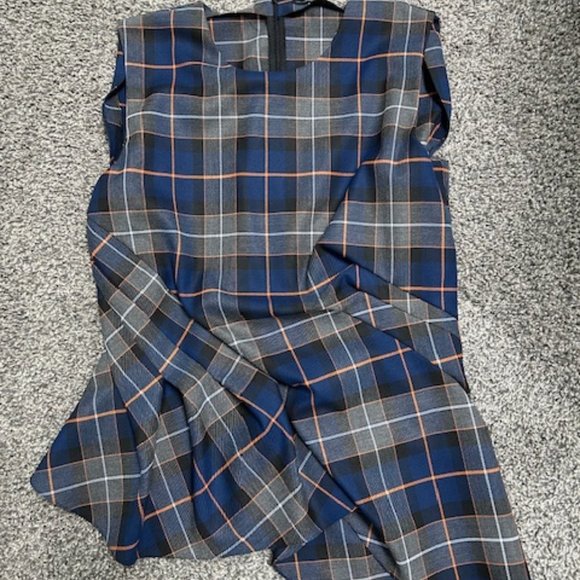 Zara Top Blue Sleeveless Shirt Pleated Plaid Asymmetric - Picture 4 of 9